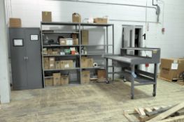 Lot-Shipping and Office Supplies, (2) Sections Shelving, (1) 2-Door Storage Cabinet