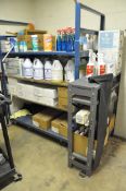 Lot-Various Janitorial Cleaning Supplies with (2) Carts and (1) Section Shelving