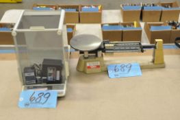 Lot-(1) AND Enclosed Lab Scale and (1) Ohaus 5-Lbs. Capacity Triple Beam Lab Scale