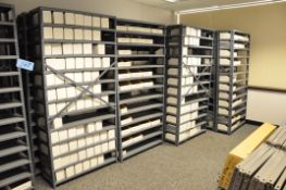 Lot-Light Duty Shelving with Cardboard Bin Boxes, and Un-Assembled Shelving in (1) Room