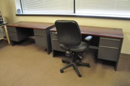 Lot-(4) Desks, (2) Chairs, Bookcase and File Cabinet in (1) Office