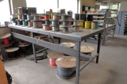 Lot-Automotive Electrical Parts in Boxes, Wire Spools on Floor and Wire Spoots on (1) Work Bench