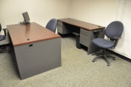 Lot-(2) Desks, (1) Table, (3) Chairs, and (1) File Cabinet, (Bldg 2)
