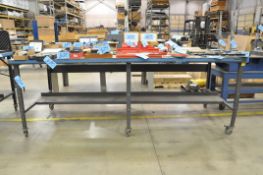 Lot-(6) Rolling Tables, (1) Standard Work Bench and (1) Wood Layout Table