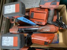 Lot of (3) Hilti HDE 500-A22 Power Epoxy Guns, (Cordless) includes batteries and 2 chargers