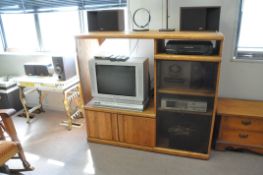 Lot-Entertainment Center with TV, Stereo Tuner, Speakers, Lamp, Table, Cedar Chest & 2-Door Cabinet