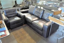 Lot-(1) Black Leather Couch and (1) Black Leather Lounge Chair