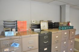 Lot-Various Office Supplies on Top of File Cabinets, (Cabinets Not Included)