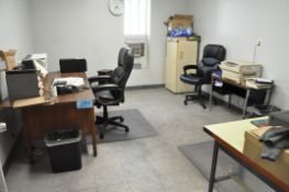 Lot-(1) Desk, (1) Table, (1) Stand and (2) Chairs in (1) Office