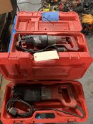 Lot of (2) Milwaukee Sawzalls in Cases, 110 Volt (Both Tagged Not Working)