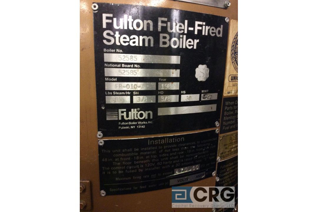 Fulton FB-010-A fuel fired steam boiler, 345 lbs steam/hour, 150 MWP, 470,000 BTU max firing rate - Image 2 of 3