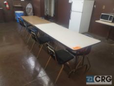 Lot of (3) folding tables and (16) plastic stack chairs (LOCATION: 2ND FLOOR)