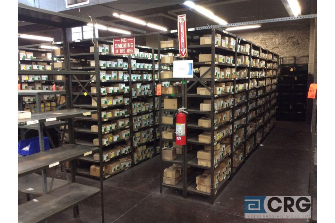 Lot of adjustable metal shelving, 4 feet wide X 12 and 18 inch deep X 7 feet high TOTAL OF 84 - Image 1 of 3