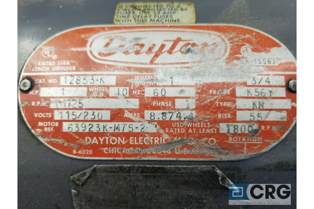Dayton 10 inch D.E. pedestal grinder, 1 HP, 1725 rpm, 1 phase (LOCATED IN TOOL ROOM MACHINE SHOP) - Image 2 of 2