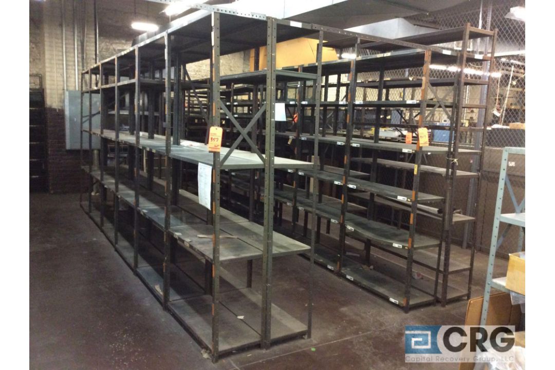 Lot of adjustable metal shelving, 4 feet wide X 12 and 18 inch deep X 7 feet high TOTAL OF 84 - Image 2 of 3
