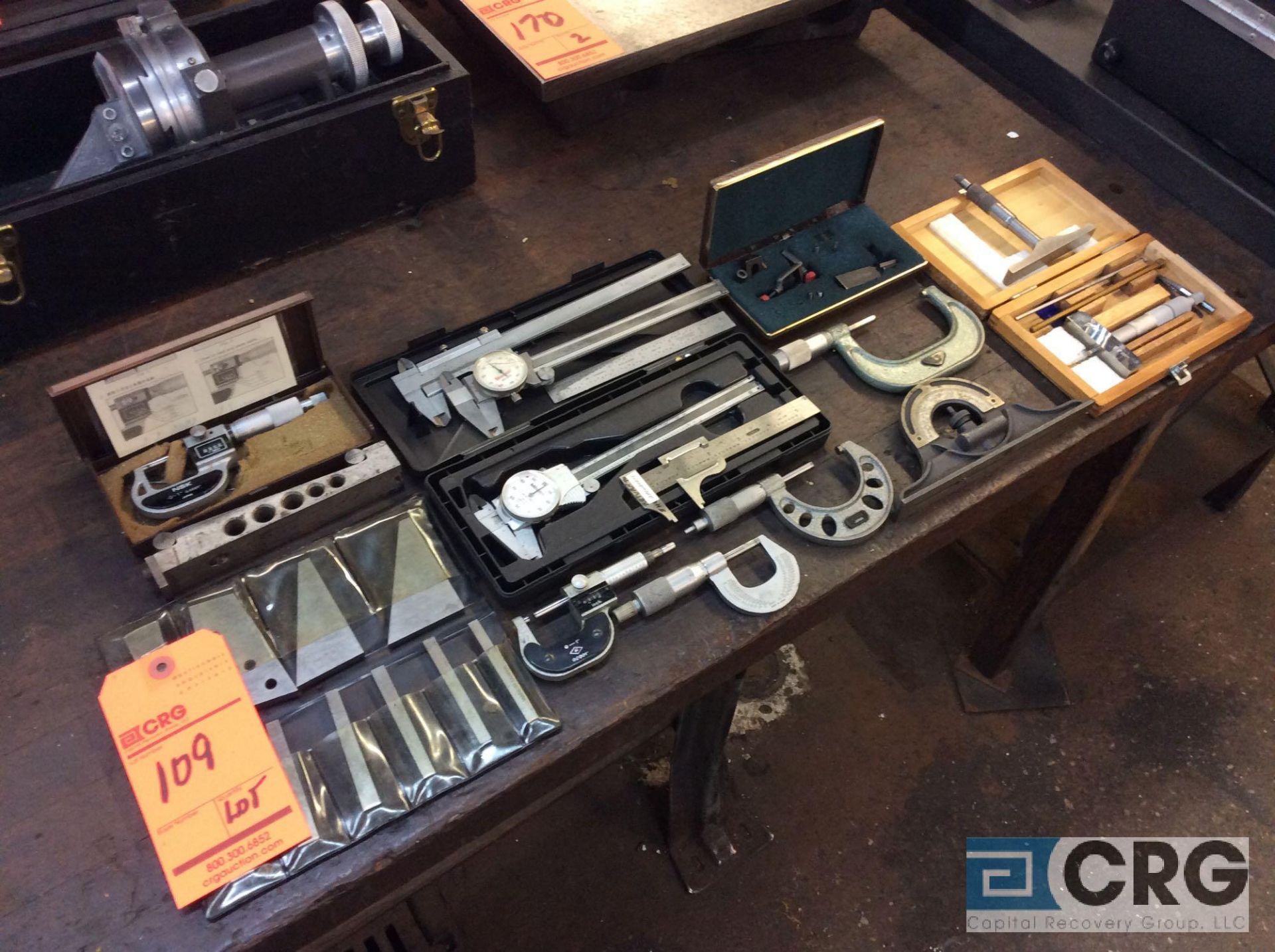 Lot of inspection tools including (5) OD micrometers, (4) calipers, depth mic, etc (LOCATED IN