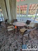 5 piece set of outdoor furniture including (4) metal chairs with cushions, and (1) table 43 in.