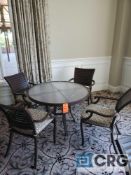 5 piece set of outdoor furniture including (4) metal chairs with cushions, and (1) table 43 in.