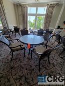 5 piece set of outdoor furniture including (4) metal chairs with cushions, and (1) table 43 in.