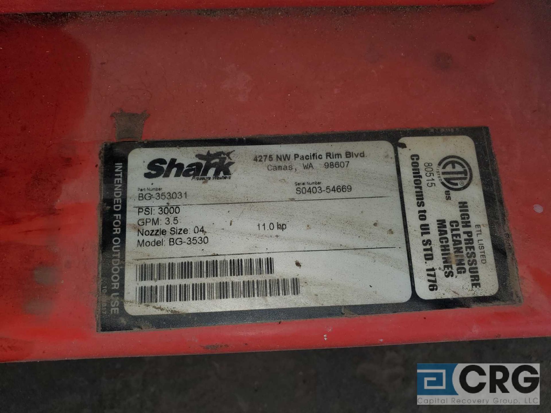 Shark BG-3530 pressure washer, 3000 psi, 3.5 gal per minute, 11 hp Honda engine WASH UNIT ONLY ( - Image 3 of 3