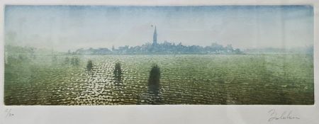 Twentieth century continental school Aquatint View of Venice from the lagoon, indistinctly signed in