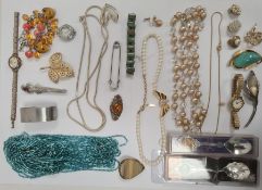 Quantity of costume jewellery to include pendants, necklaces, silver ring, silver miniature circular