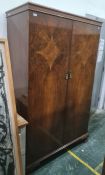 Mid 20th century walnut two-door wardrobe on ogee bracket feet, 115 x 184cm