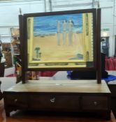 19th century dressing table mirror, the base with three drawers, on bracket feet