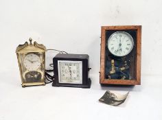 Early 20th century alarm clock in chrome case, modified and mounted in glazed wooden case to