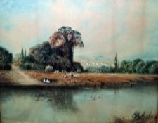 Frank Holme (early 20th century) Watercolour Harvesters by a river signed lower left, dated 1920