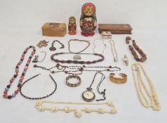 Quantity of costume jewellery to include beaded necklaces, bangles, etc, wooden jewellery boxes,