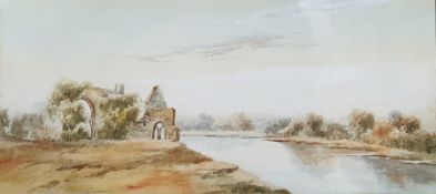 19th century school  Watercolour  Study of ruin by a river, unsigned, 50.5cm x 33.5cm