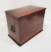 Early 20th century oak stationery box opening to reveal compartments for letters, stationery, etc