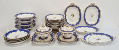 19th century china dessert set, all with gilt gadroon borders, blue and gilt foliate borders,