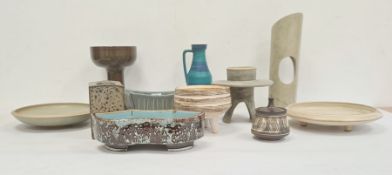Various pieces 20th century studio pottery to include Frank Fellows candle holder/vase, West