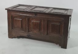 Possibly 18th century oak coffer, shaped panels to the front and square panels to the front,