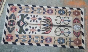 Three assorted modern rugs including cream ground example with two blue lozenges, decorated with