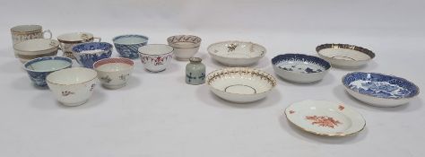 Eight various early English porcelain tea bowls and cups, five various saucers,  Continental small