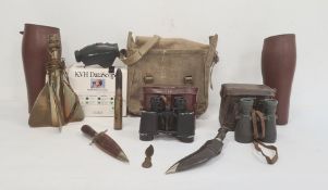 Brass propeller lamp by T Walter & Son, Birmingham, pair binoculars, Eastern knives and pair leather