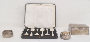 Early 20th century silver-mounted box, square-shaped with engraved monogram to lid 'PJH(?)',