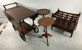Tea trolley, a modern Canterbury and two wine tables (4)