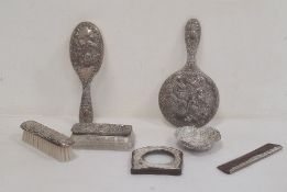 Early 20th century silver-mounted dressing mirror, matching brush and comb marked sterling silver,