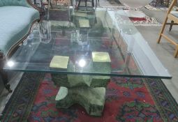 Valenti coffee table with rectangular glass top, on verdigris and polished bronze base Condition