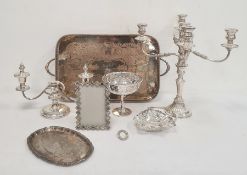 Plated ware to include rectangular two-handled tray, candlesticks, etc (1 box)