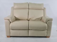 Parker Knoll cream leather two-seat sofa