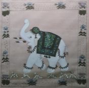 20th century Indian School Watercolour Elephant in floral border 26 x 27cm 20th century school