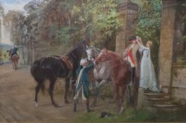 Samuel Edmund Waller ( 1850 - 1903) Oil on canvas  'White Cockade' Bride and groom and figures on