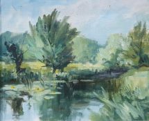 20th century school  Oil on board 'Stream near Eckington' Inscribed to reverse  Dated to reverse '