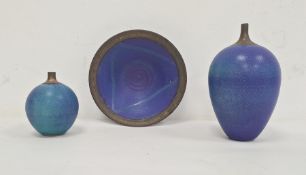 Simon Rich three studio pottery raku fired pieces including two vases, 19cm and 10cm high approx and