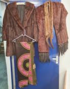 Squirrel fur stole with mink fringing, two fox tippets, squirrel fur coat and African-style robe